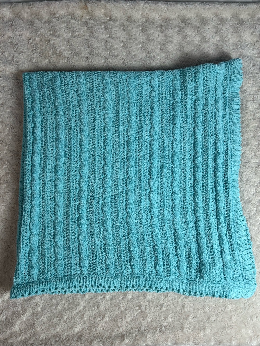 Tiddliwinks Aqua Teal Blue Chenille Baby Blanket Sweater Cable Knit Lovey